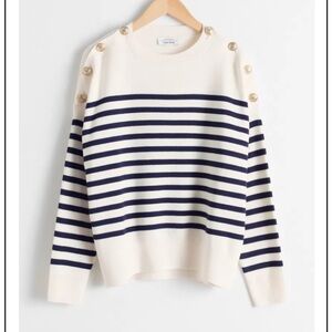 Paris Atelier & Other Stories Sweater Womens Cream Striped Wool Nautical Size XS